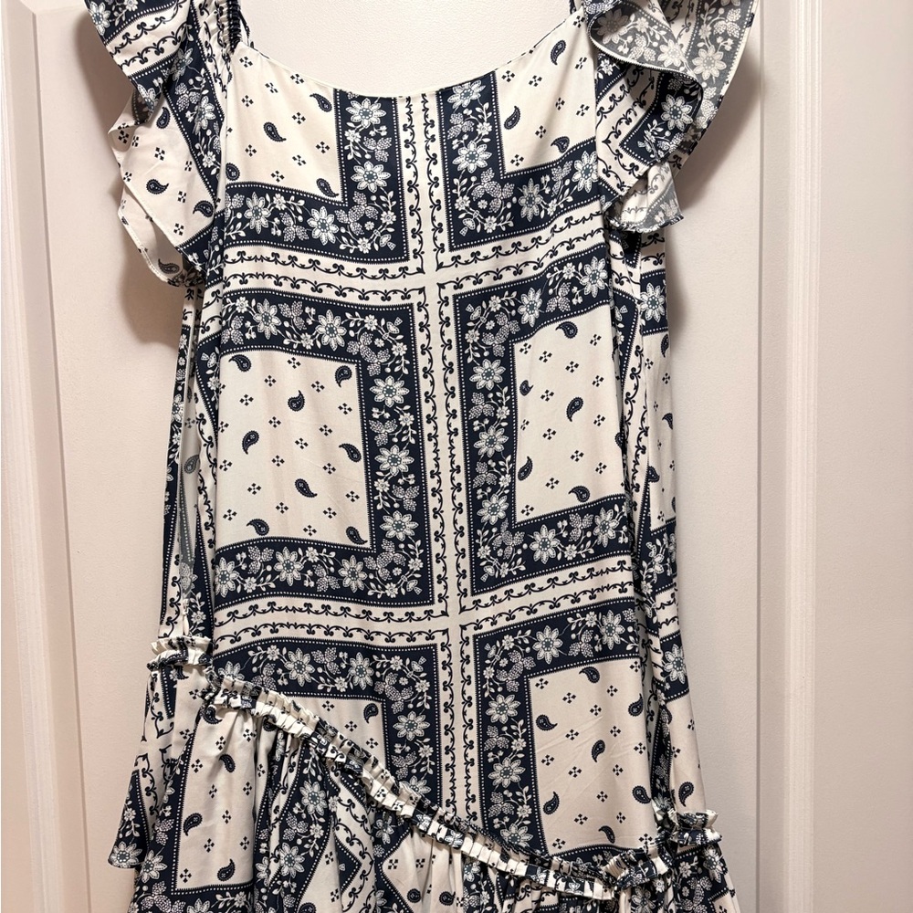 Cinq à Sept Navy and Cream Floral Dress